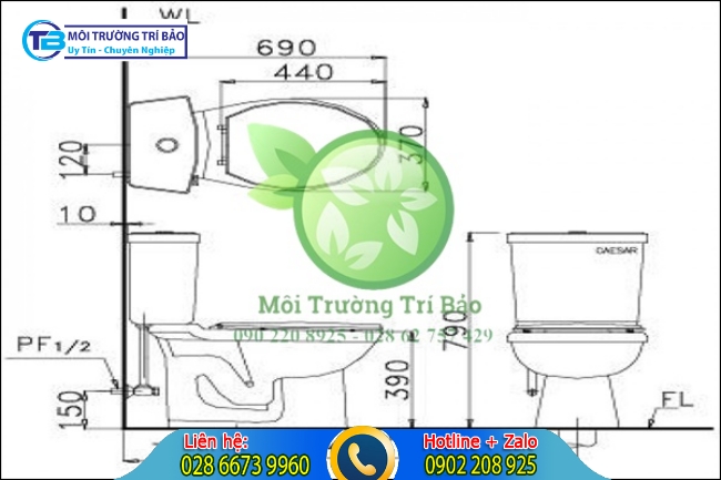 K&iacute;ch thước bồn cầu Caesar