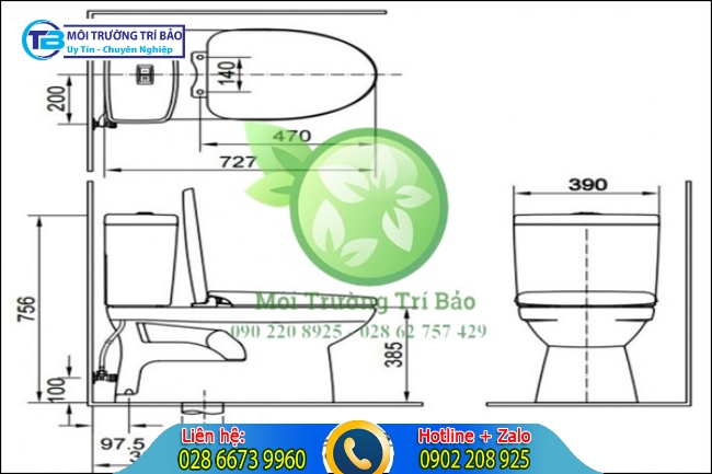 K&iacute;ch thước bồn cầu 2 khối