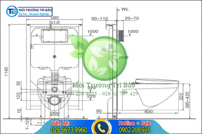K&iacute;ch thước bồn cầu treo tường