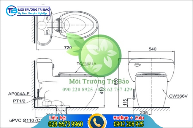 K&iacute;ch thước b&agrave;n cầu Toto 1 khối