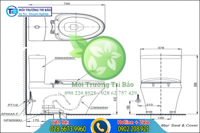K&iacute;ch thước b&agrave;n cầu Toto 2 khối
