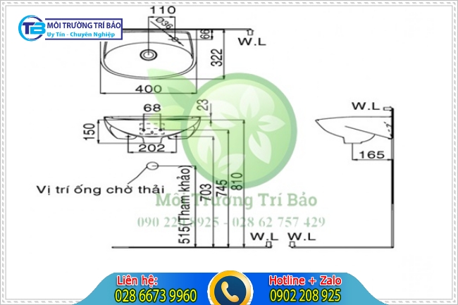K&iacute;ch thước lavabo Inax