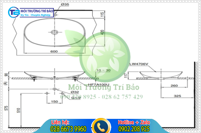Kích thước lavabo chậu rửa bát để bàn