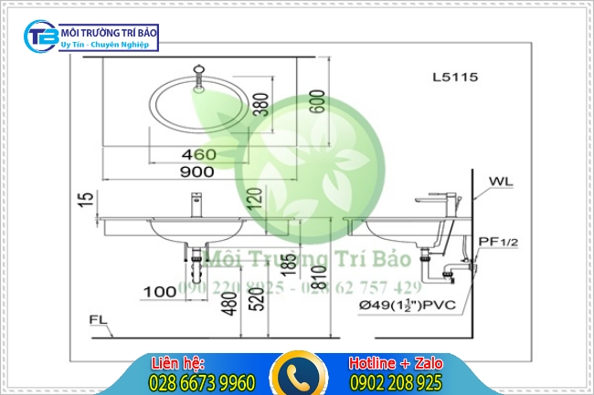 Kích thước lavabo treo tường